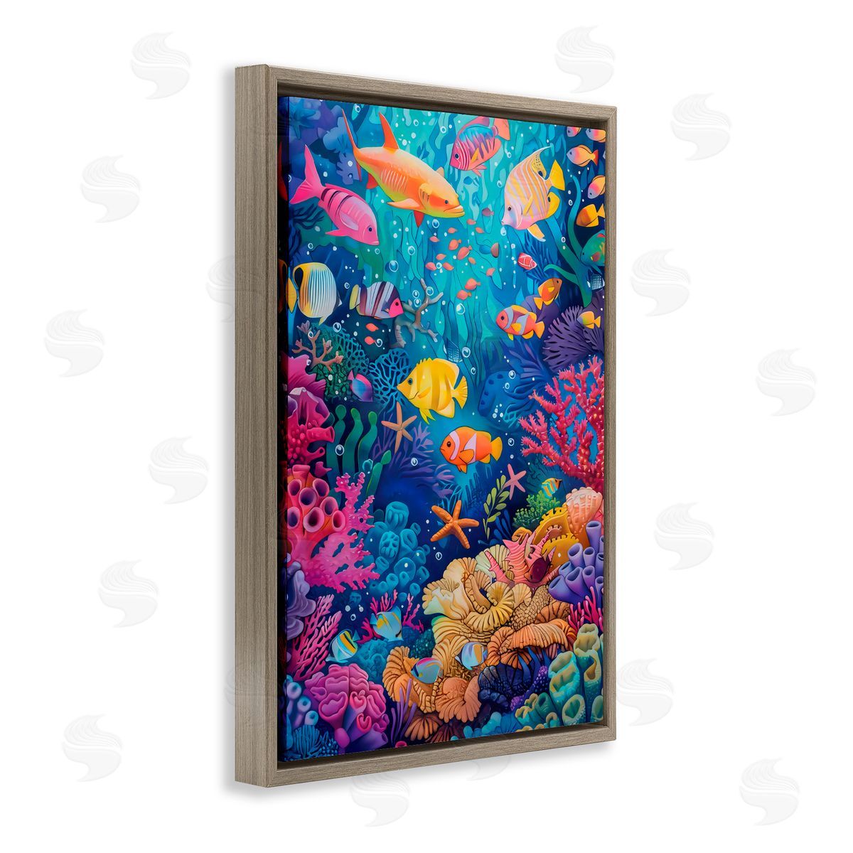 LSR Design Studio Exotic Tropic Life Fish Brown Floating Frame Canvas Art Print