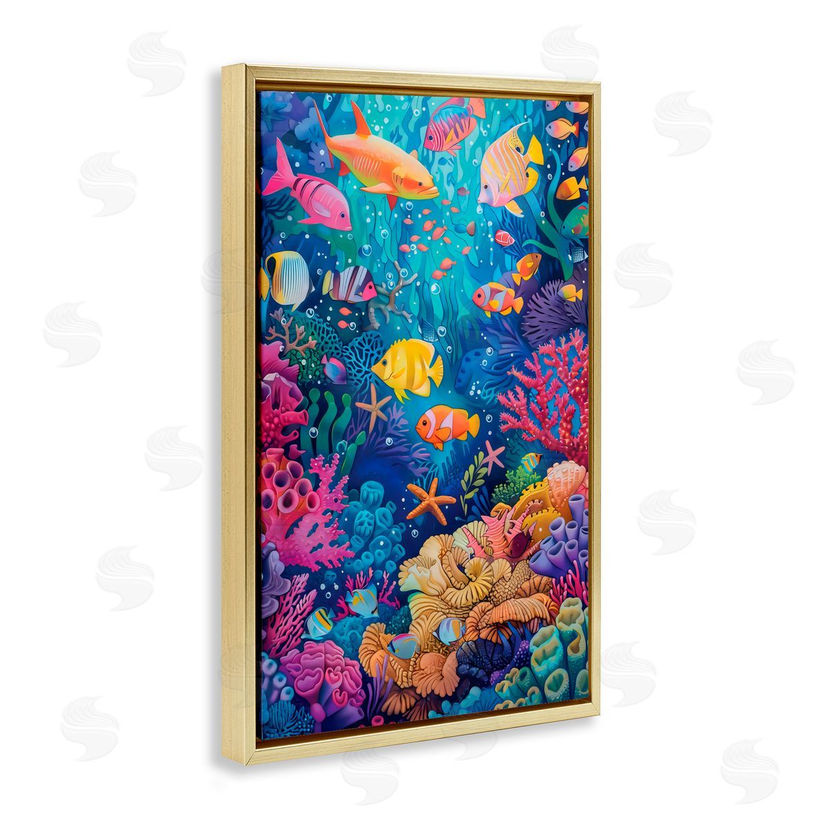 LSR Design Studio Exotic Tropic Life Fish Gold Floating Frame Canvas Art Print