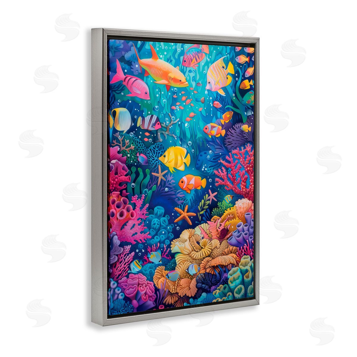 LSR Design Studio Exotic Tropic Life Fish Gray Floating Frame Canvas Art Print
