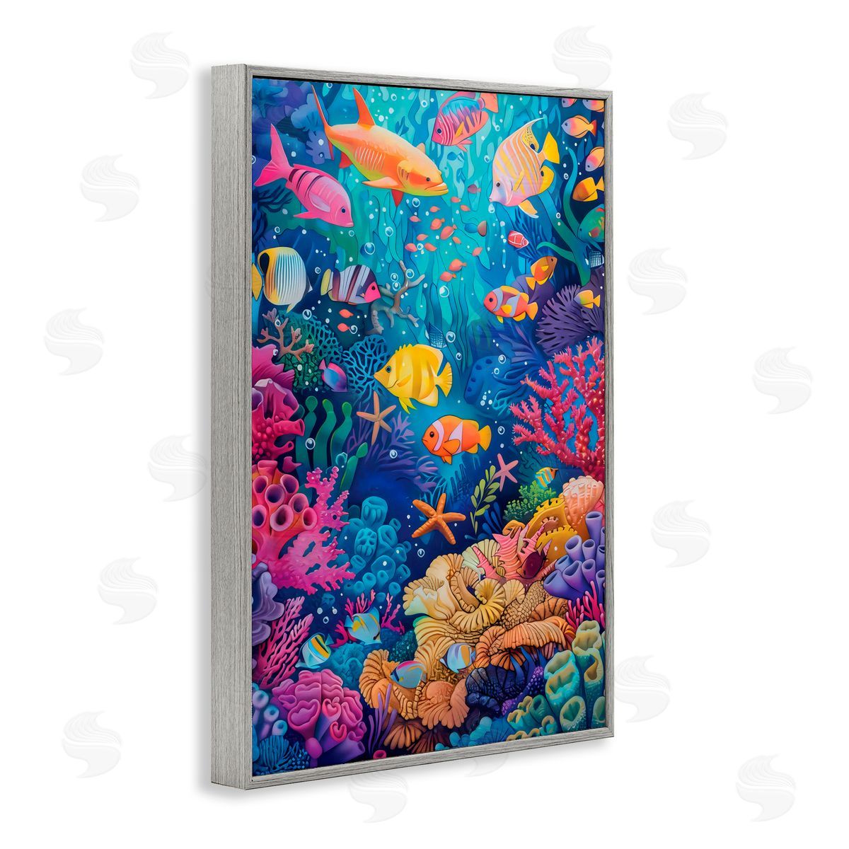 LSR Design Studio Exotic Tropic Life Fish Gray Framed Giclee Art Print