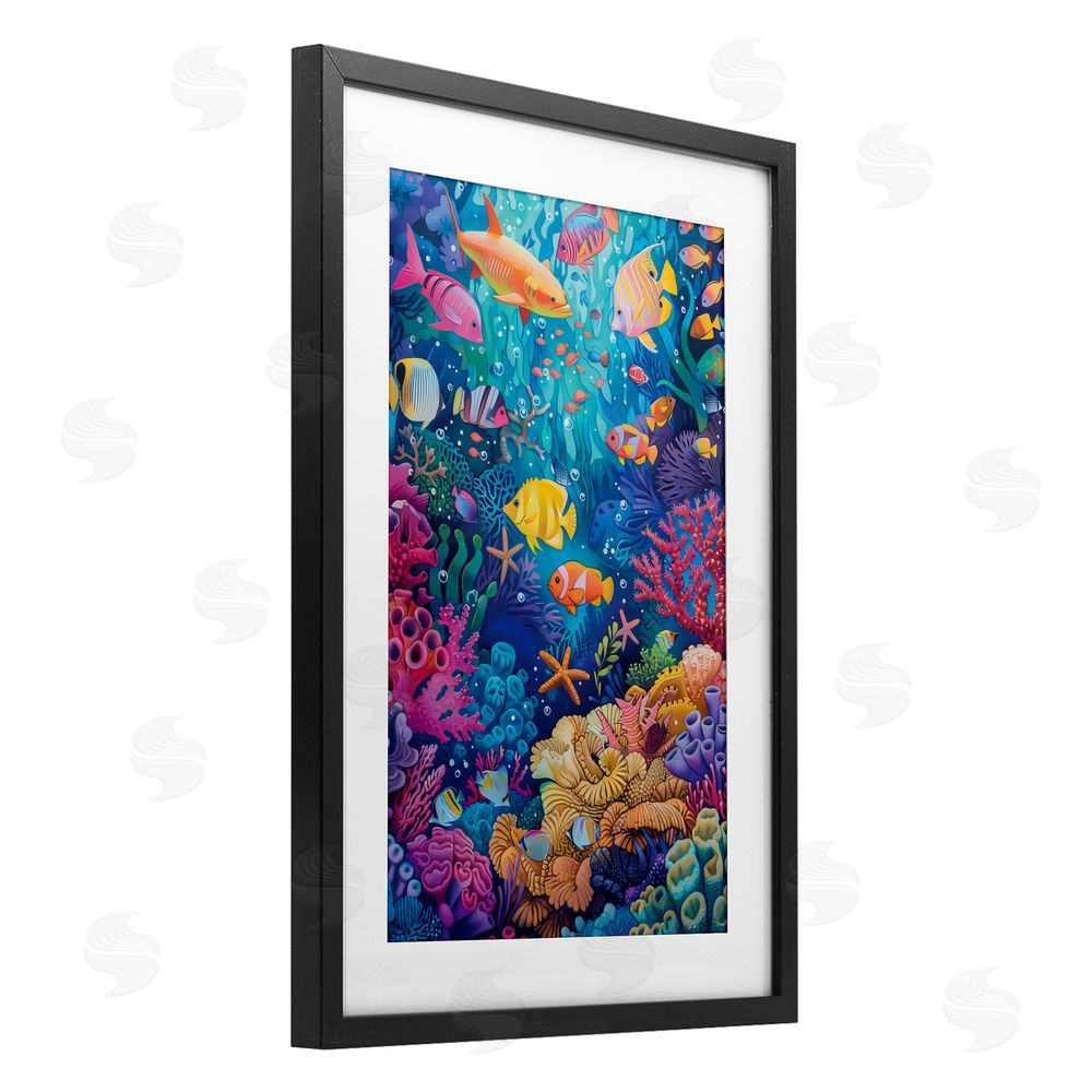 LSR Design Studio Exotic Tropic Life Fish Black Framed Print Under Glass Art