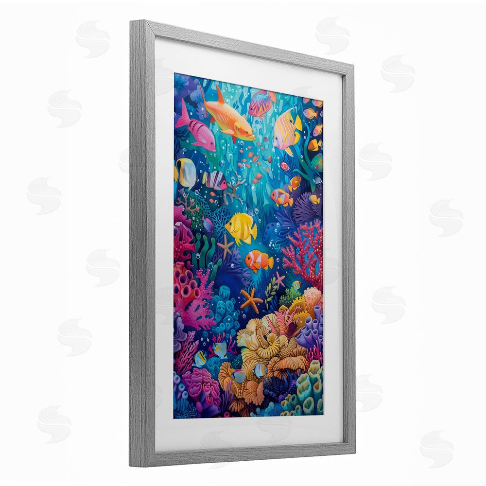 LSR Design Studio Exotic Tropic Life Fish Gray Framed Print Under Glass Art