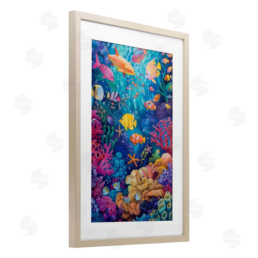 LSR Design Studio Exotic Tropic Life Fish Birch Framed Print Under Glass Art