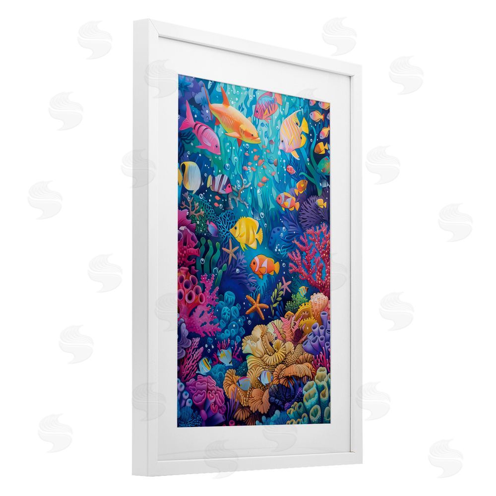LSR Design Studio Exotic Tropic Life Fish White Framed Print Under Glass Art