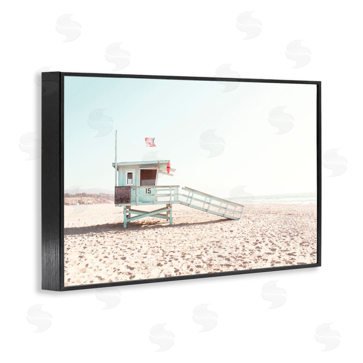 Sisi and Seb Lifeguard Hut USA Flag Black Framed Giclee Art Print