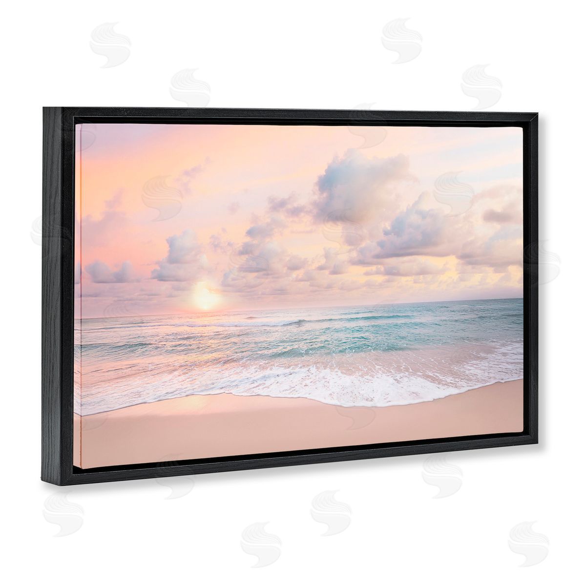 Sisi and Seb Cloudy Sunset Seaside Shore Black Floating Frame Canvas Wall Art Print