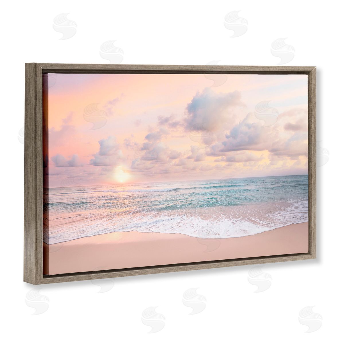 Sisi and Seb Cloudy Sunset Seaside Shore Brown Floating Frame Canvas Art Print