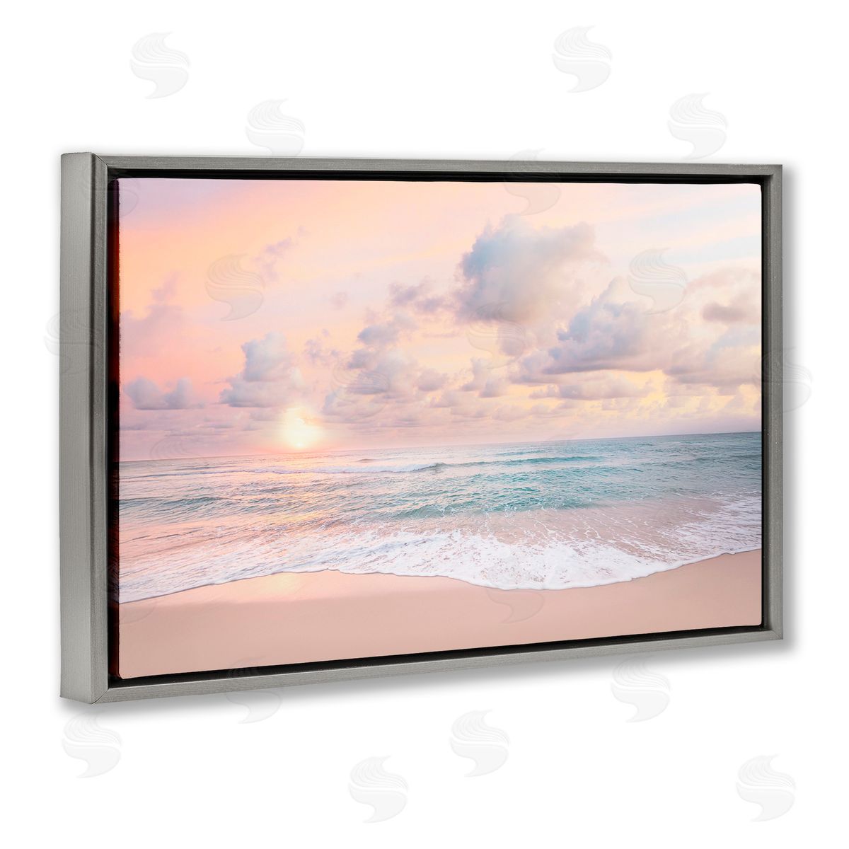 Sisi and Seb Cloudy Sunset Seaside Shore Gray Floating Frame Canvas Art Print