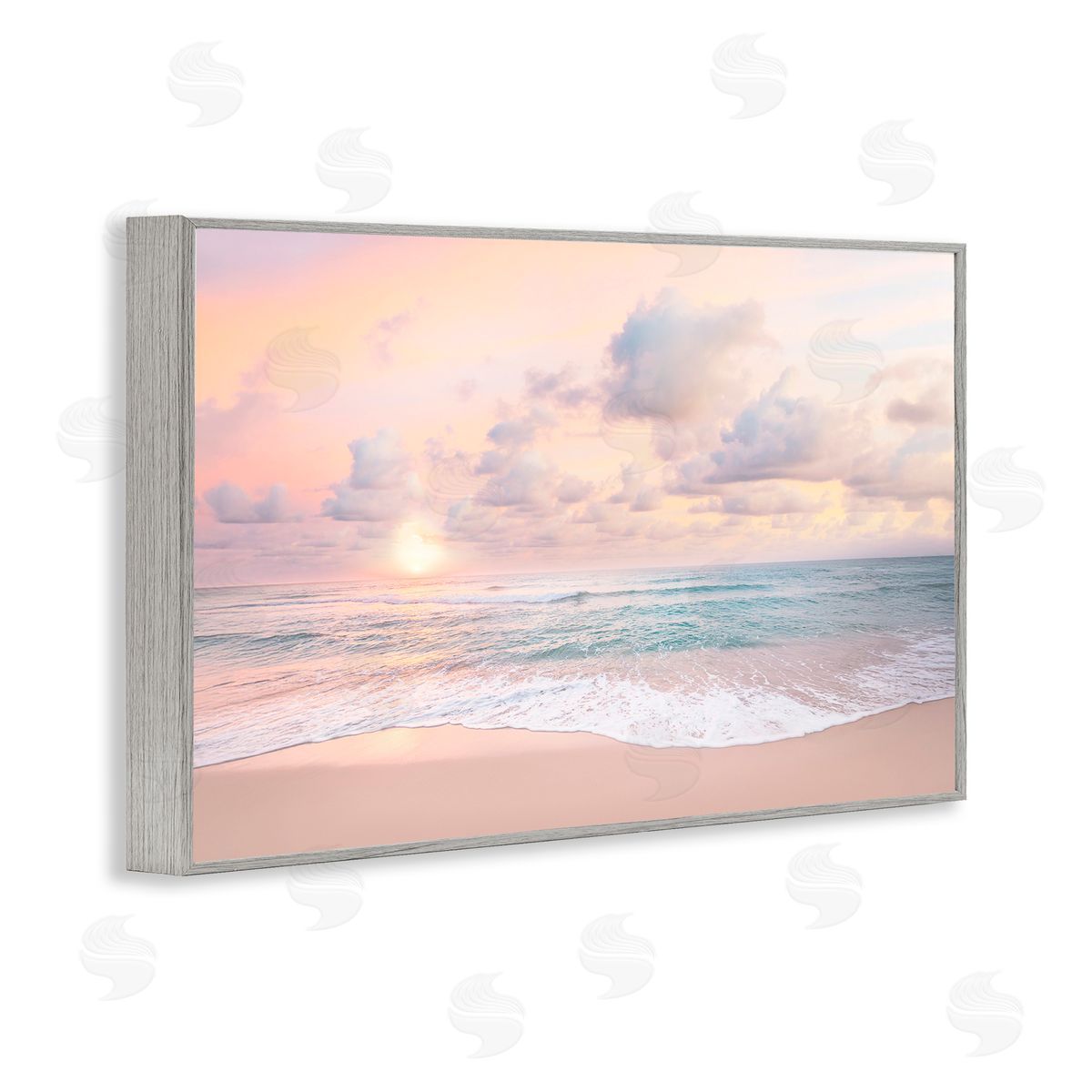 Sisi and Seb Cloudy Sunset Seaside Shore Gray Framed Giclee Art Print