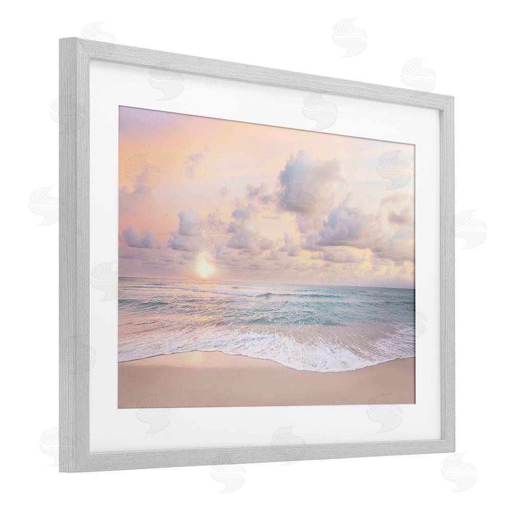Sisi and Seb Cloudy Sunset Seaside Shore Gray Framed Print Under Glass Art
