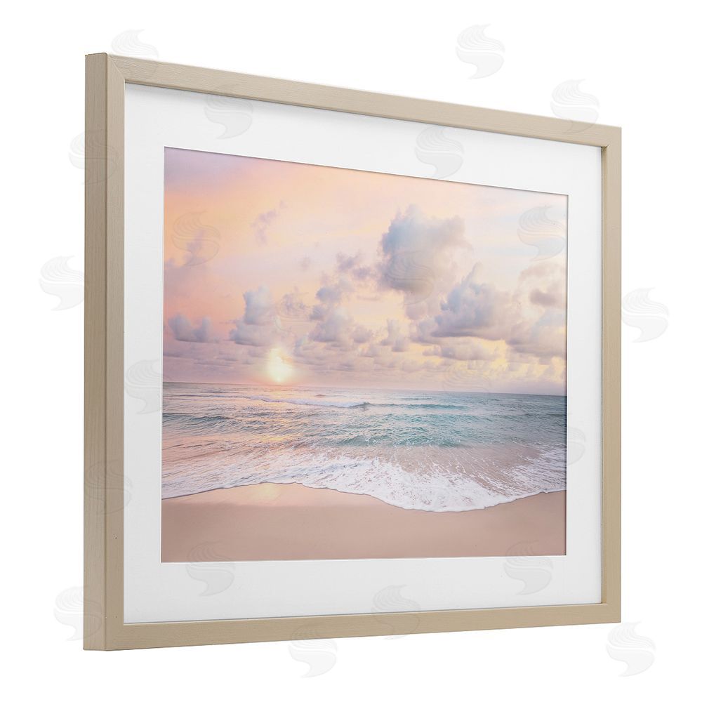 Sisi and Seb Cloudy Sunset Seaside Shore Birch Framed Print Under Glass Art
