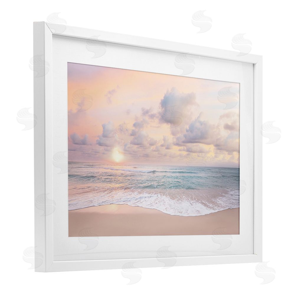Sisi and Seb Cloudy Sunset Seaside Shore White Framed Print Under Glass Art