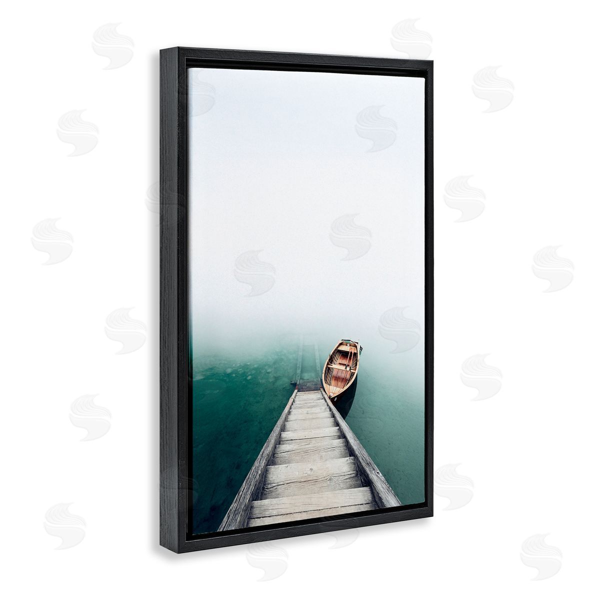 Sisi and Seb Boat At Bottom Of Stairs Black Floating Frame Canvas Wall Art Print