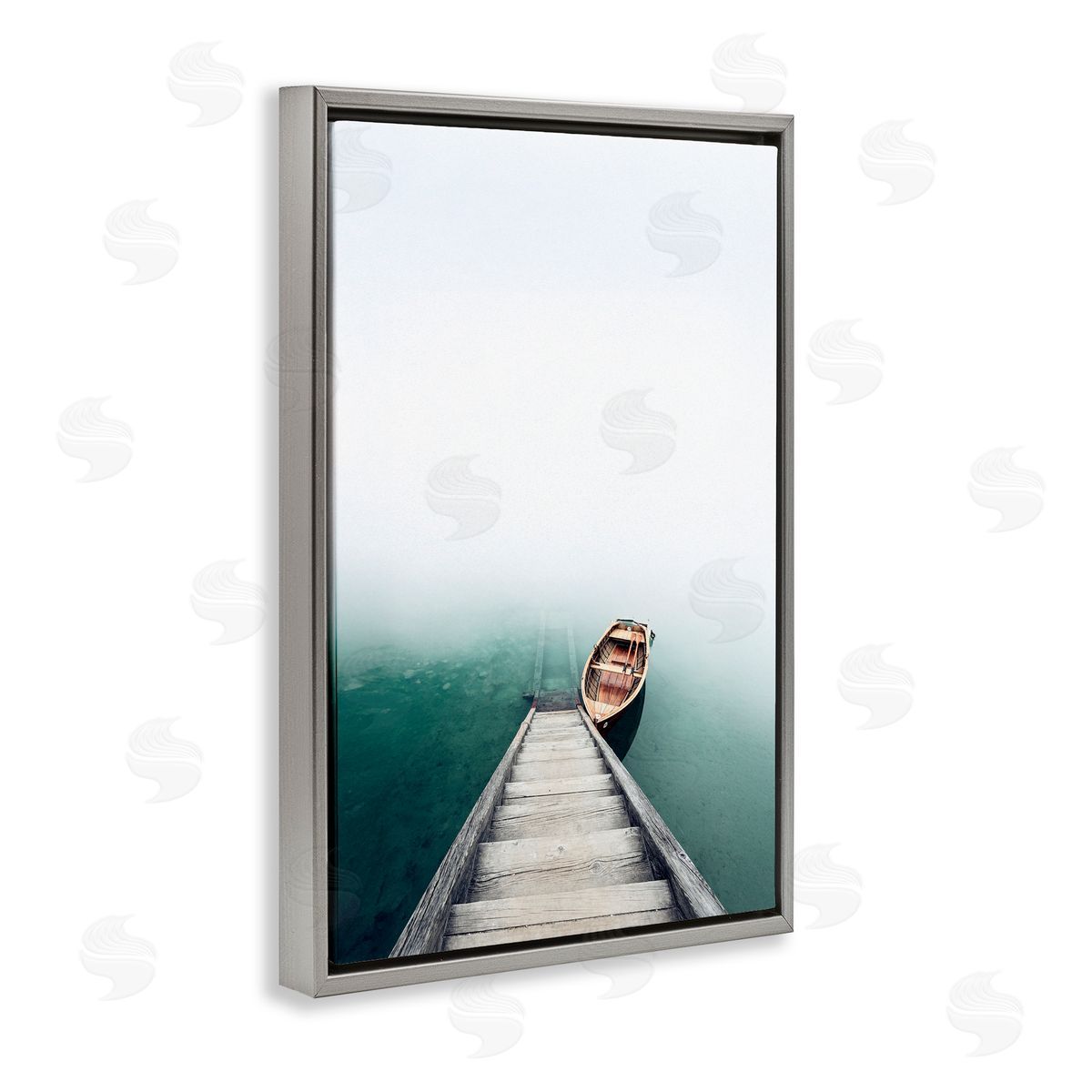Sisi and Seb Boat At Bottom Of Stairs Gray Floating Frame Canvas Art Print
