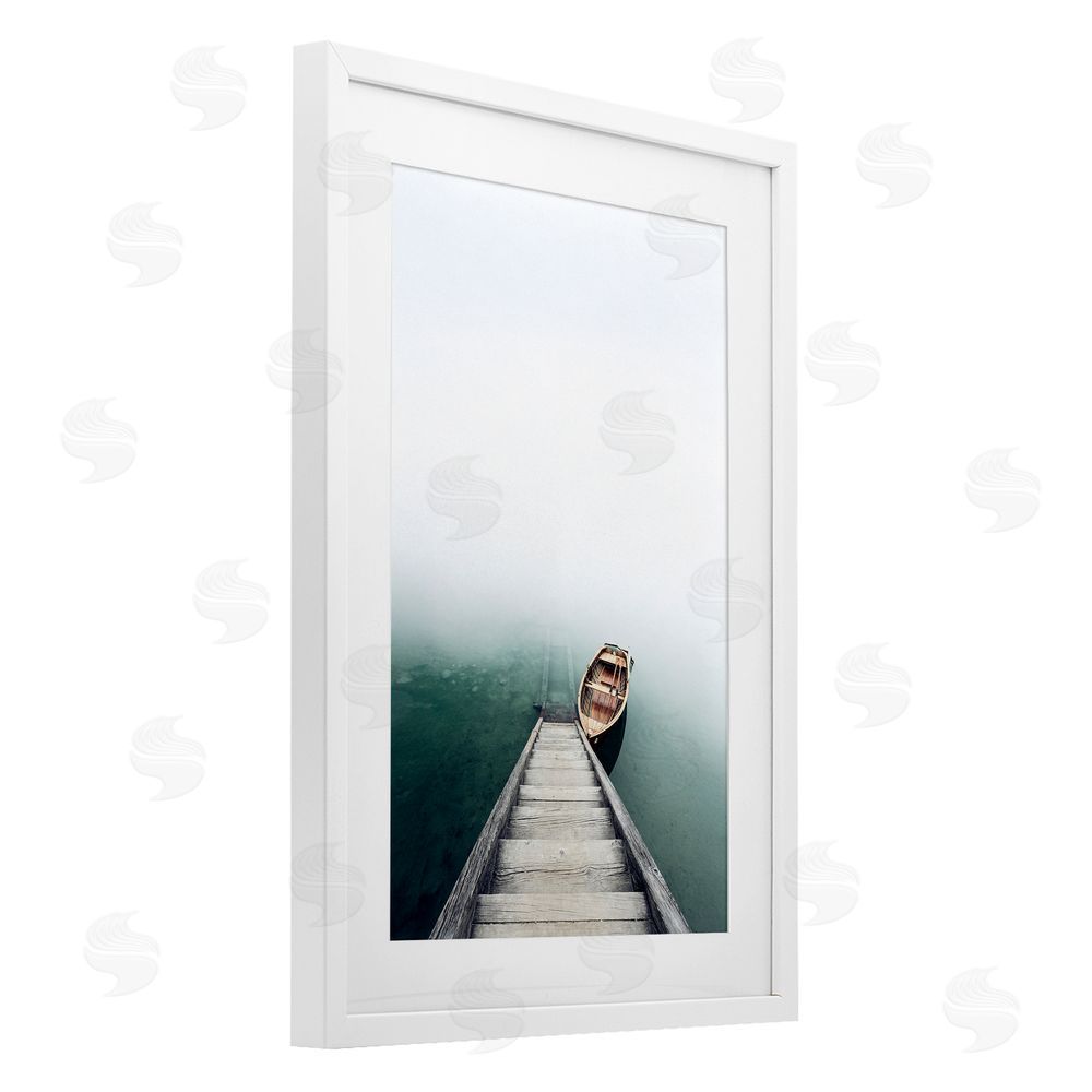 Sisi and Seb Boat At Bottom Of Stairs White Framed Print Under Glass Art