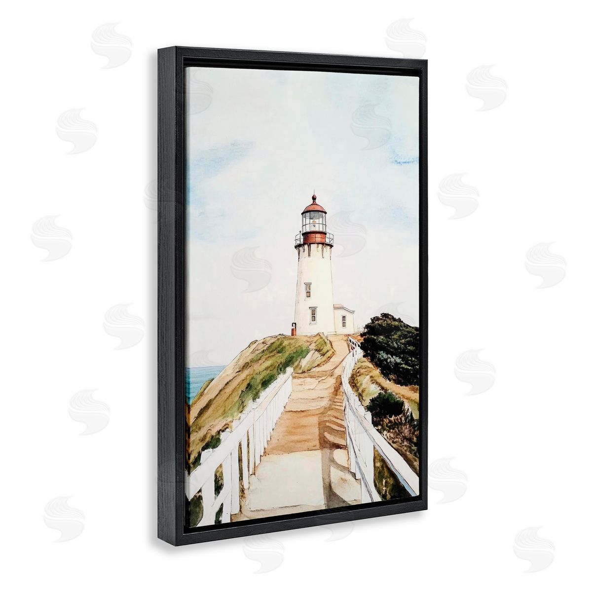 Sisi and Seb Lighthouse Path Traditional Black Floating Frame Canvas Wall Art Print