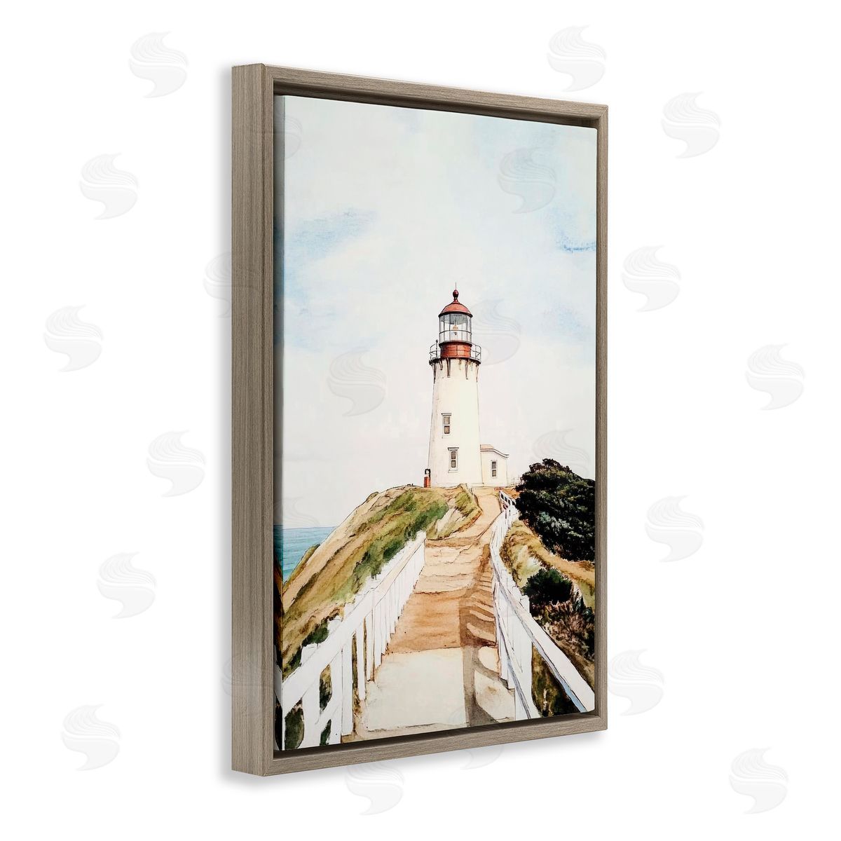 Sisi and Seb Lighthouse Path Traditional Brown Floating Frame Canvas Art Print