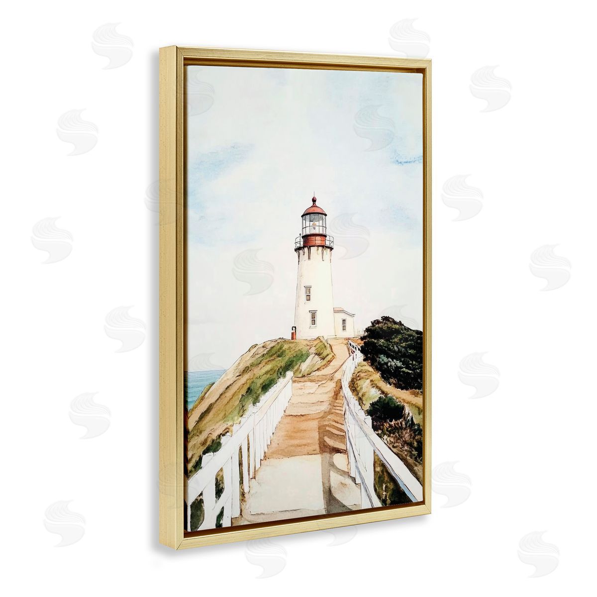 Sisi and Seb Lighthouse Path Traditional Gold Floating Frame Canvas Art Print