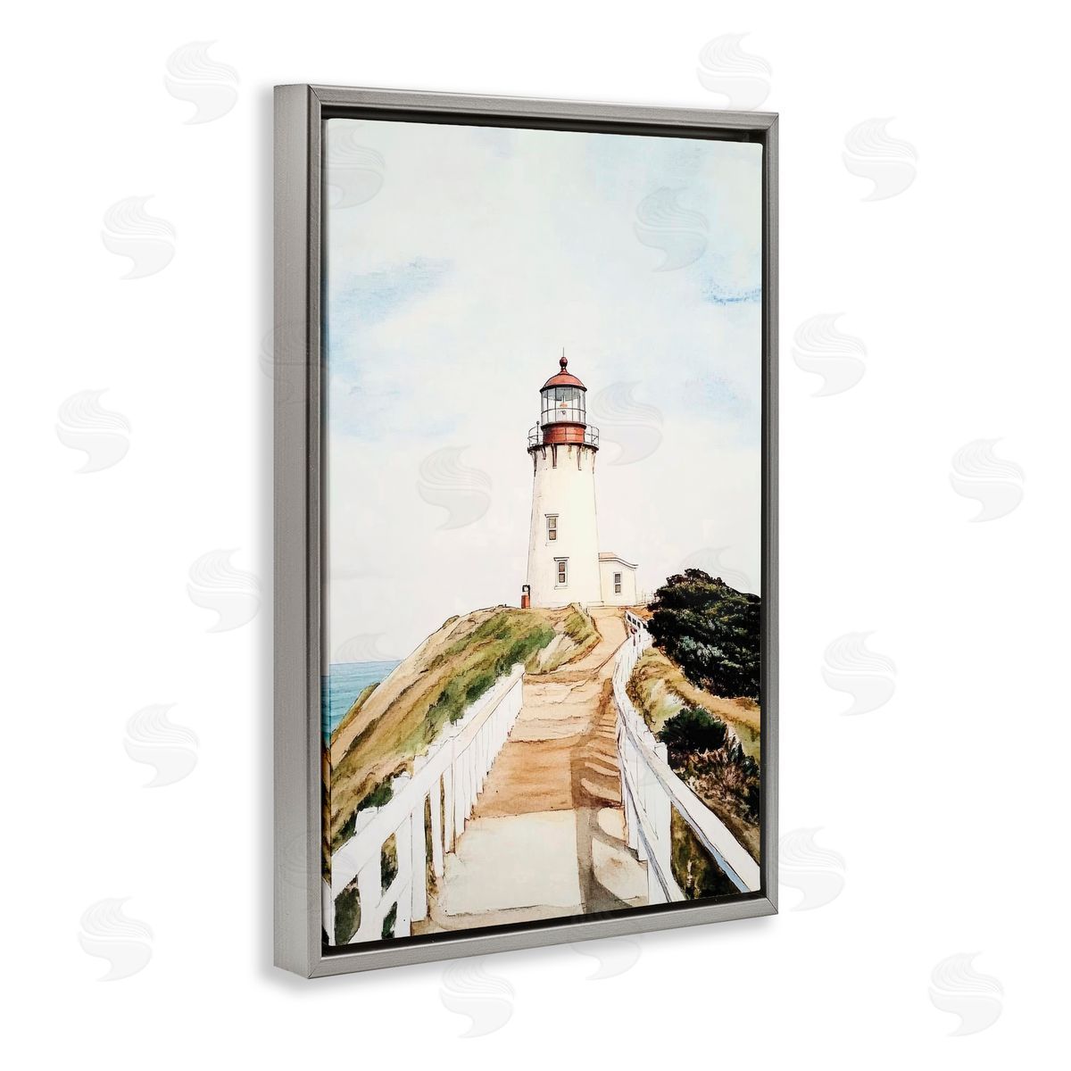 Sisi and Seb Lighthouse Path Traditional Gray Floating Frame Canvas Art Print