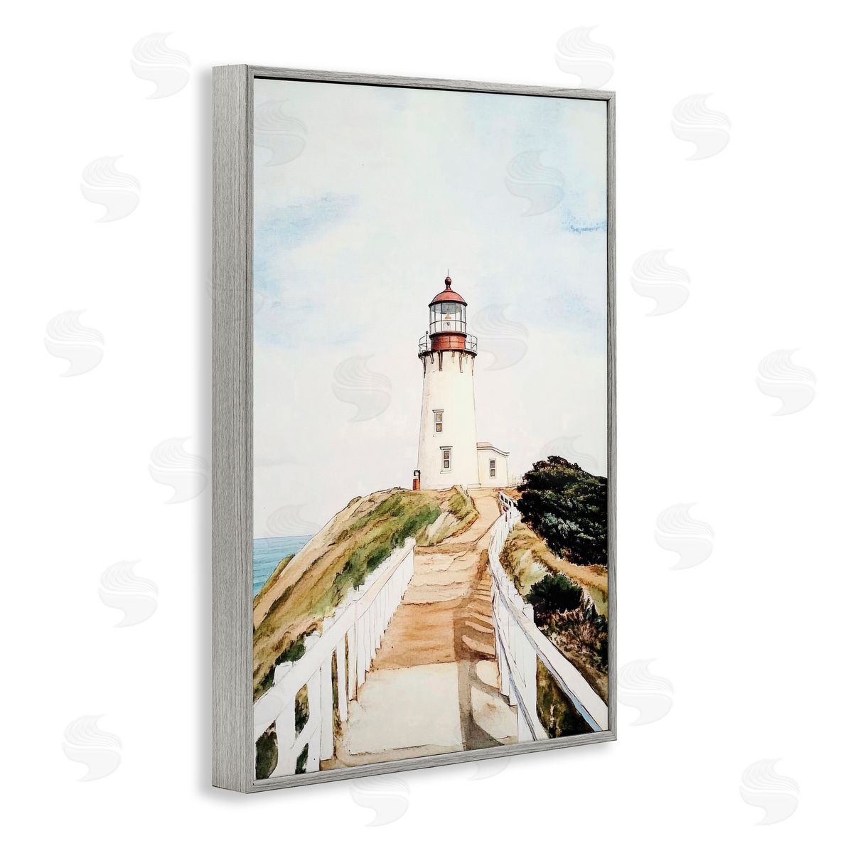 Sisi and Seb Lighthouse Path Traditional Gray Framed Giclee Art Print