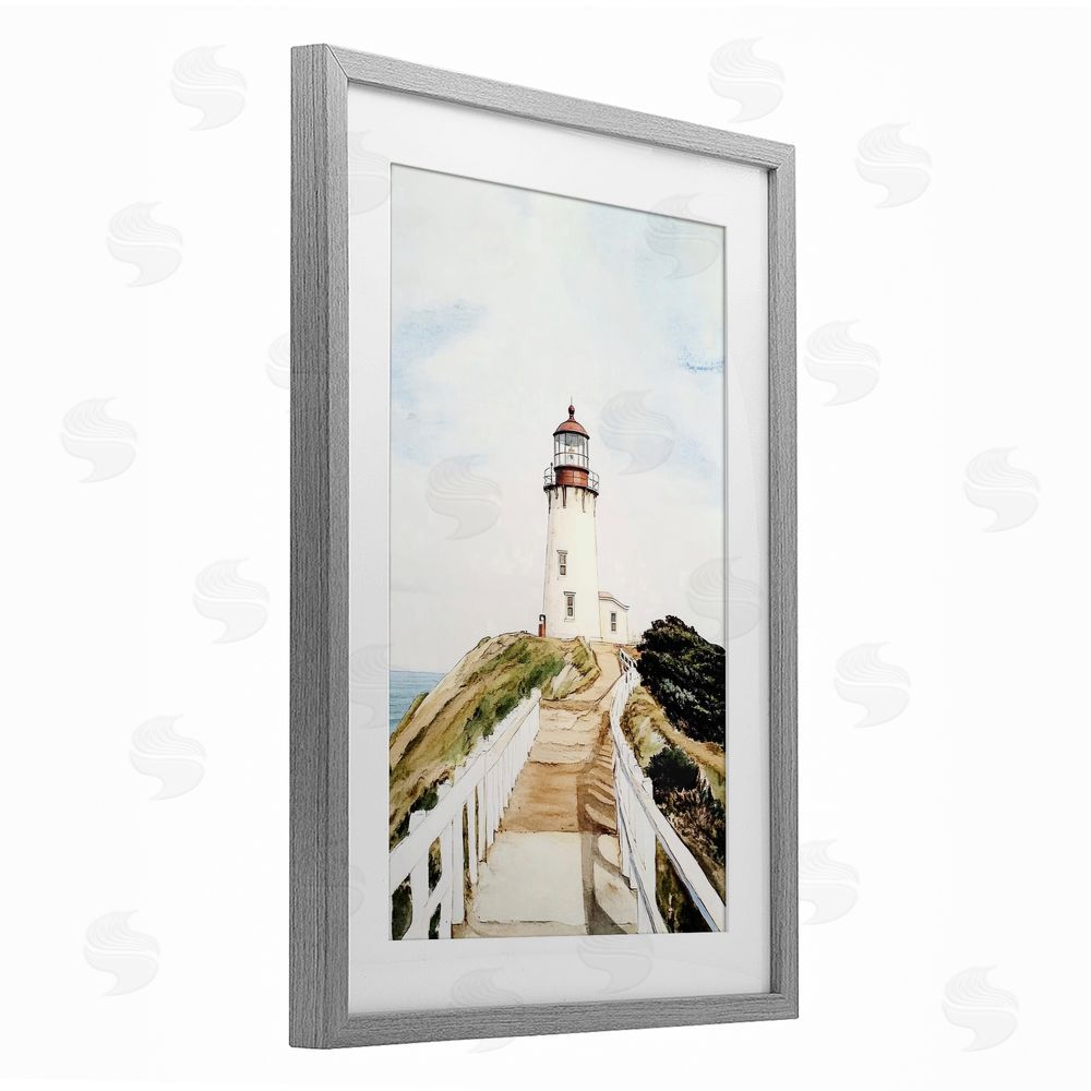 Sisi and Seb Lighthouse Path Traditional Gray Framed Print Under Glass Art