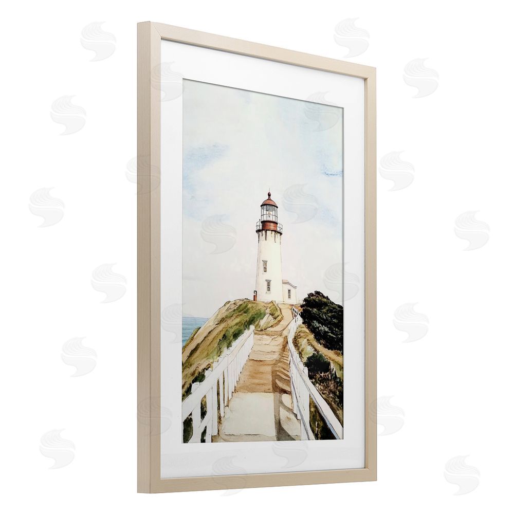 Sisi and Seb Lighthouse Path Traditional Birch Framed Print Under Glass Art