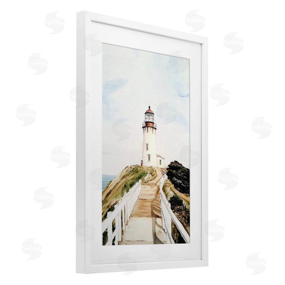 Sisi and Seb Lighthouse Path Traditional White Framed Print Under Glass Art