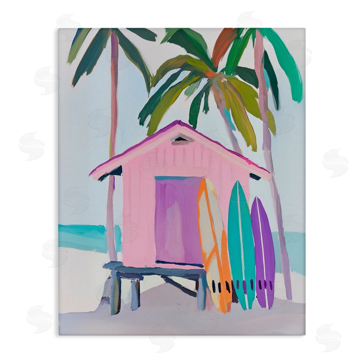 Sisi and Seb Pink Beach Hut & Bright Boards Canvas Wall Art Print