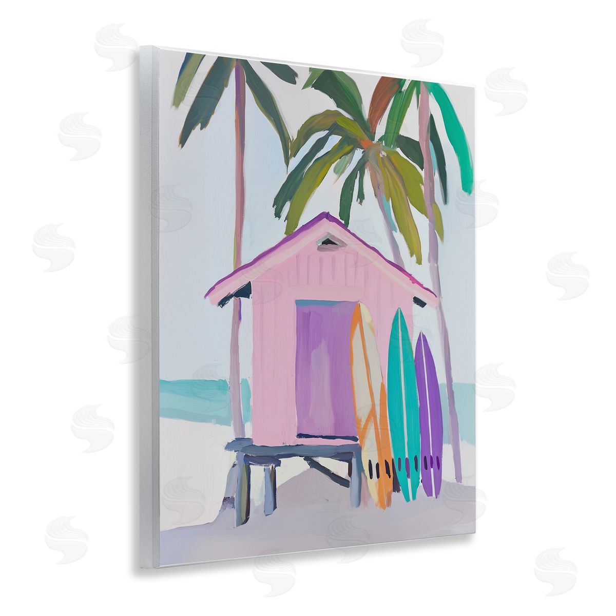 Sisi and Seb Pink Beach Hut & Bright Boards Wall Plaque Art Print
