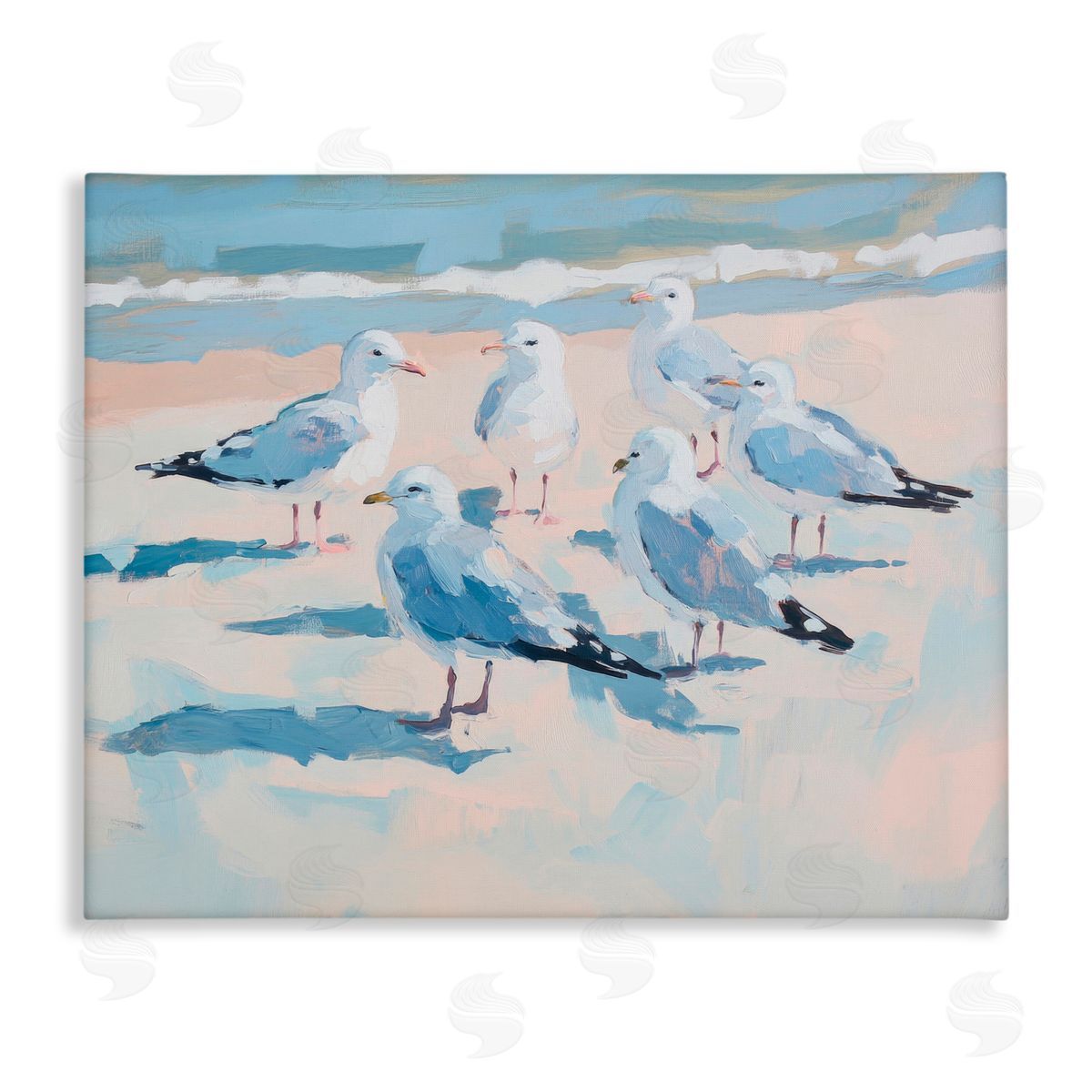 Sisi and Seb Summer Seagulls Crowding Shore Canvas Wall Art Print