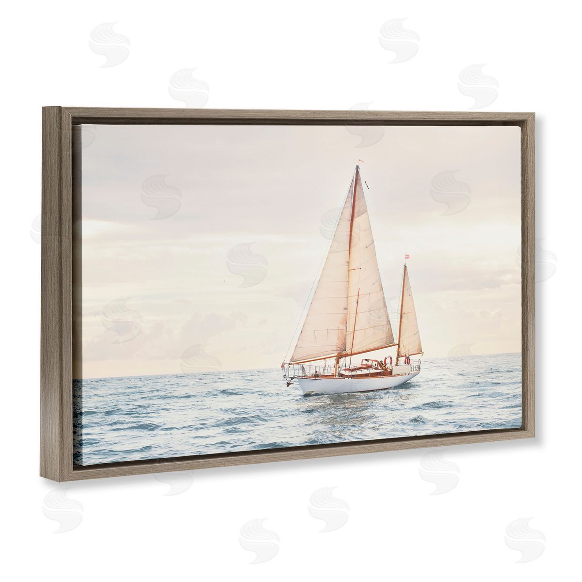 Sisi and Seb Yacht's Voyage Adventure Brown Floating Frame Canvas Art Print