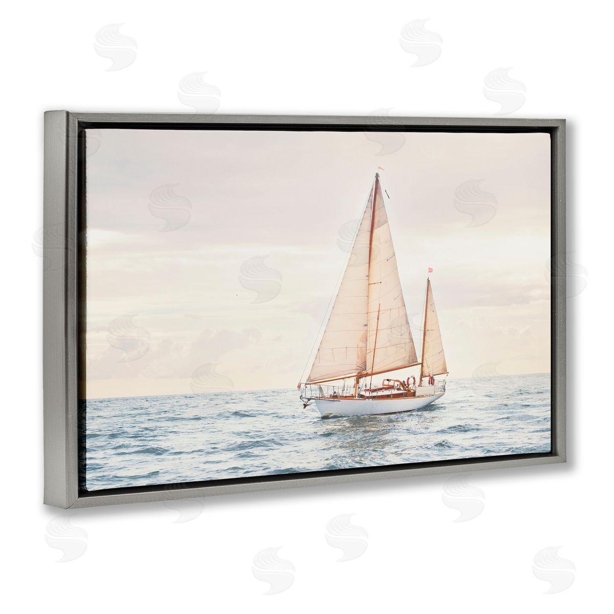 Sisi and Seb Yacht's Voyage Adventure Gray Floating Frame Canvas Art Print