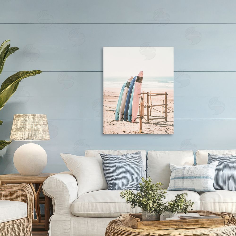 Sisi and Seb Retro Beach Surfboards Leaning Printed Wall Art in Room