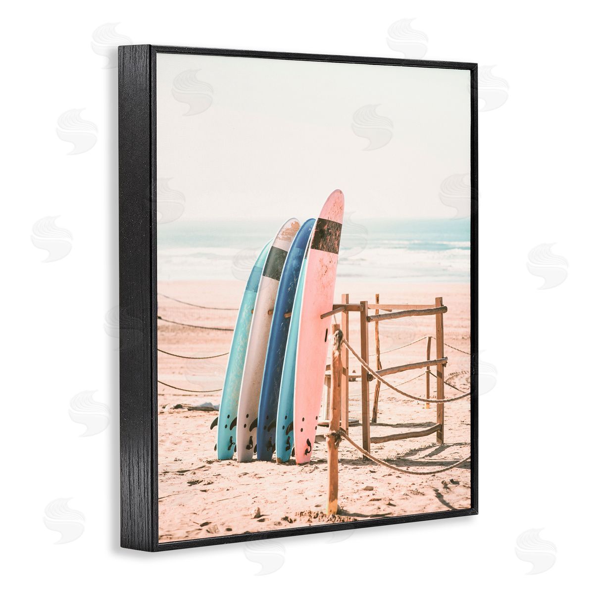 Sisi and Seb Retro Beach Surfboards Leaning Black Framed Giclee Art Print