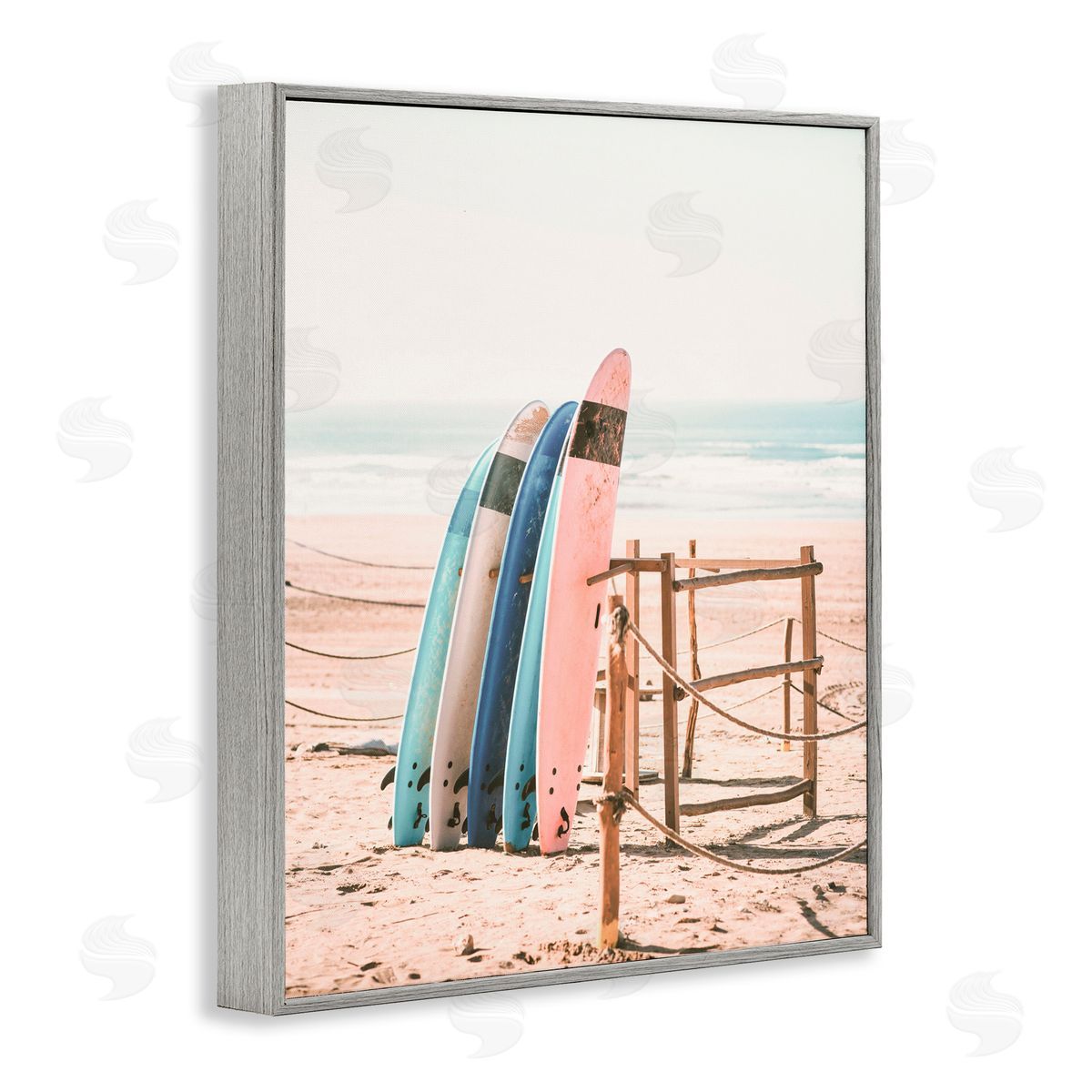 Sisi and Seb Retro Beach Surfboards Leaning Gray Framed Giclee Art Print