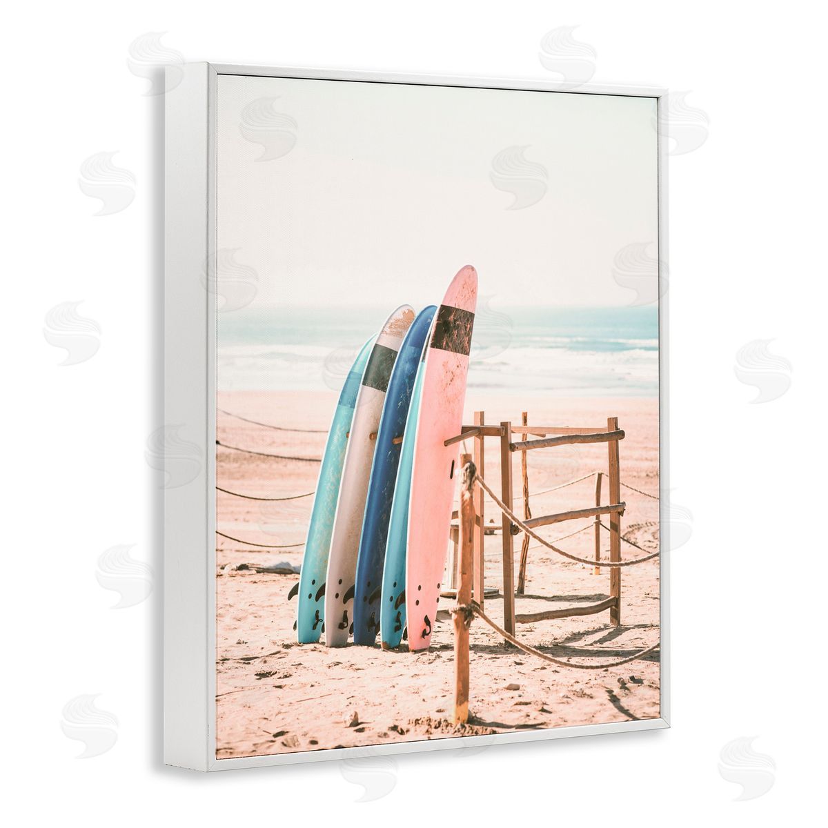 Sisi and Seb Retro Beach Surfboards Leaning White Frame Giclee Art Print