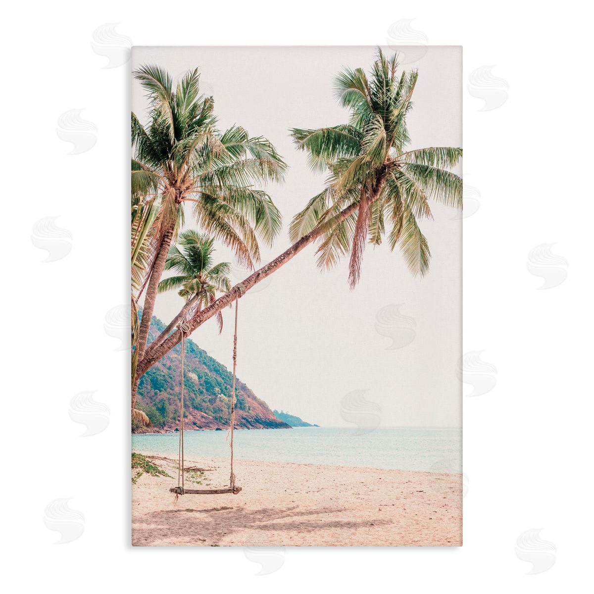 Sisi and Seb Rope Swing on Palm Tree Canvas Wall Art Print