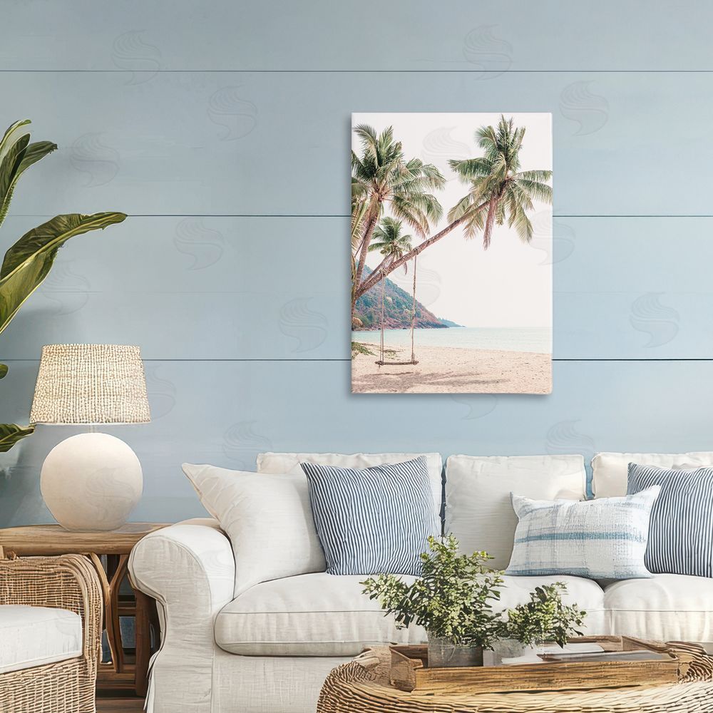 Sisi and Seb Rope Swing on Palm Tree Printed Wall Art in Room