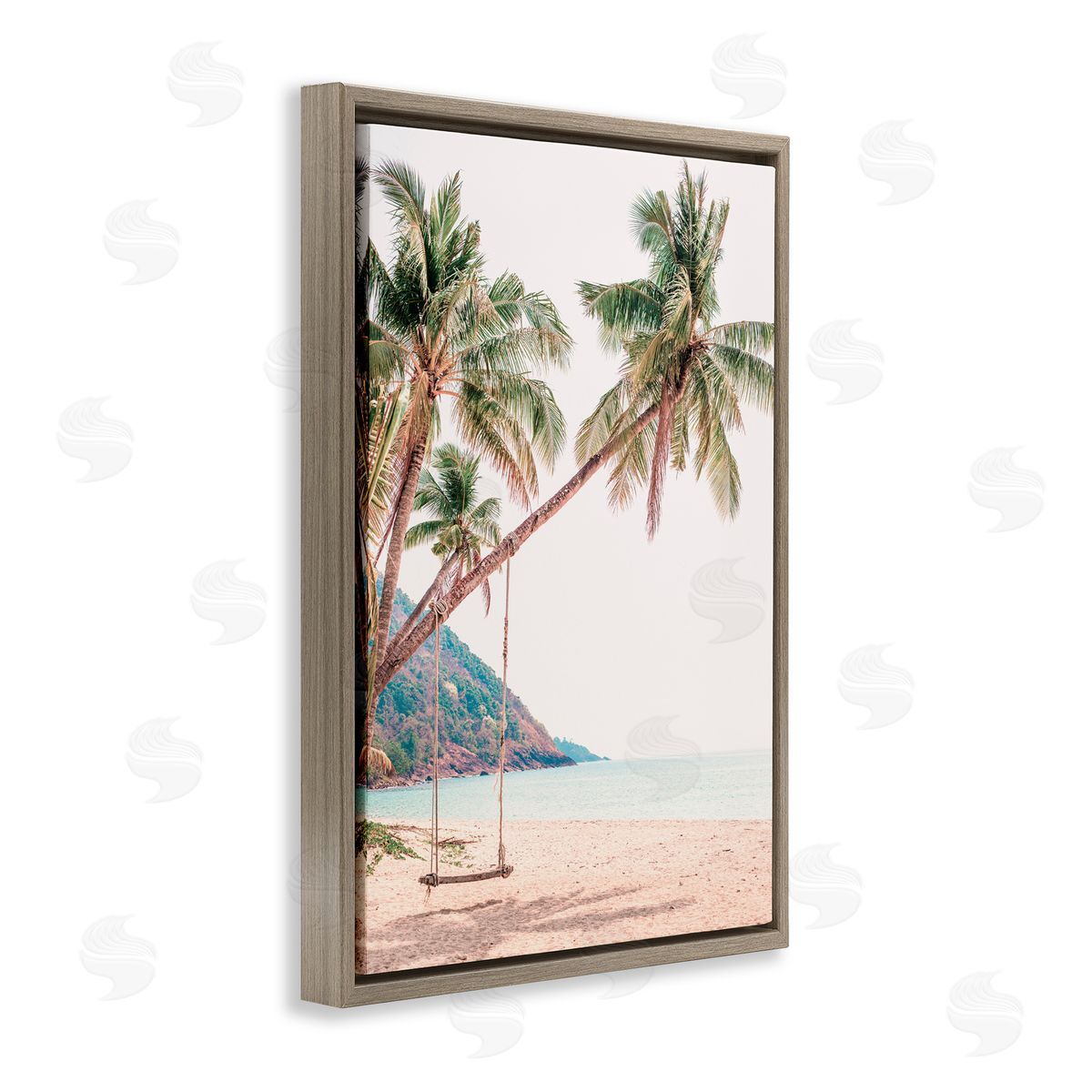Sisi and Seb Rope Swing on Palm Tree Brown Floating Frame Canvas Art Print