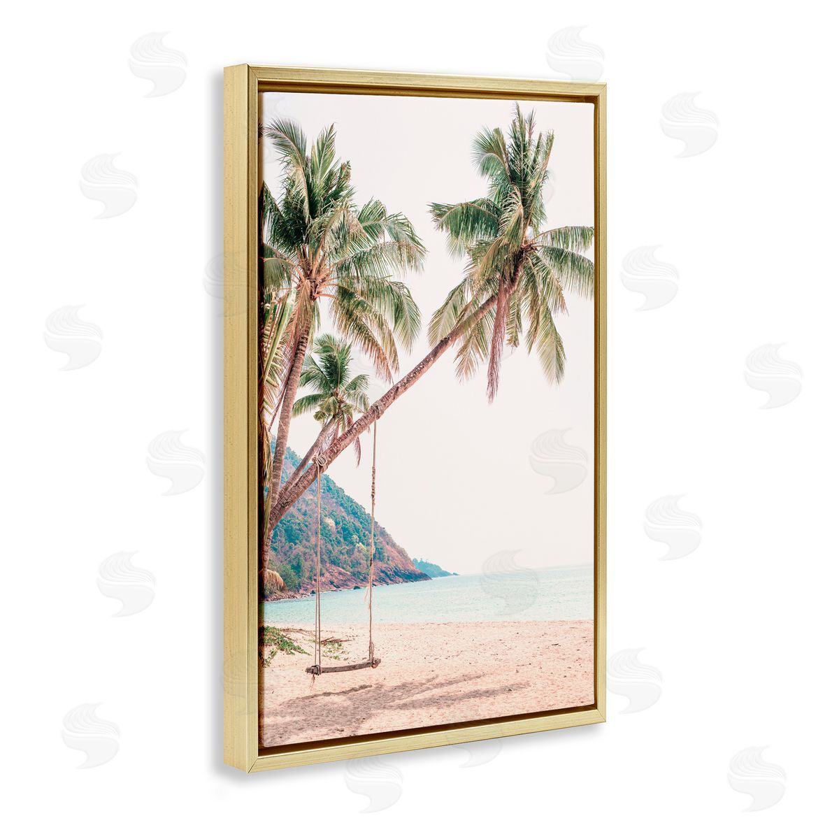 Sisi and Seb Rope Swing on Palm Tree Gold Floating Frame Canvas Art Print