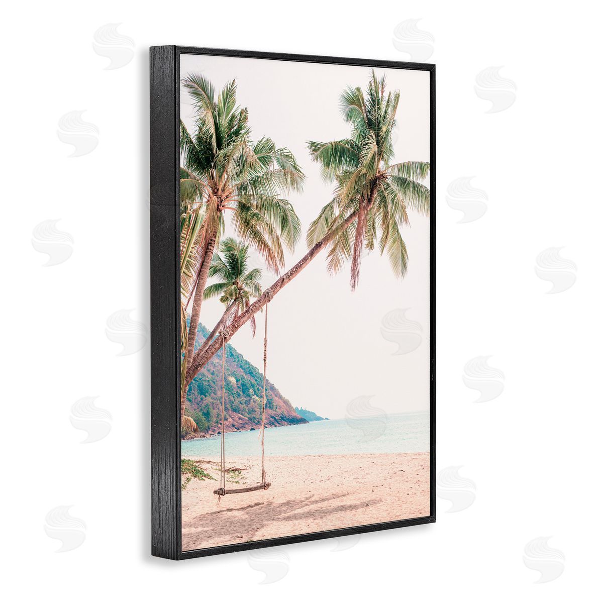 Sisi and Seb Rope Swing on Palm Tree Black Framed Giclee Art Print