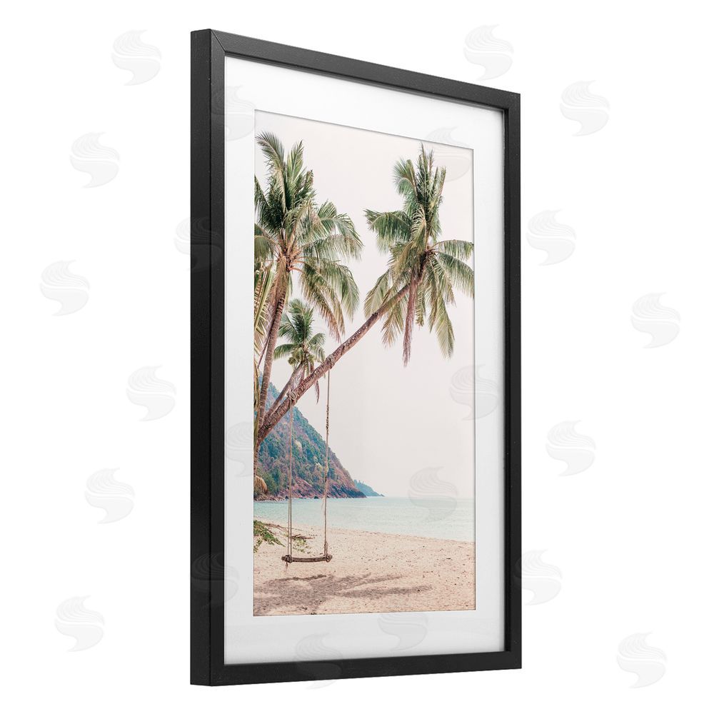 Sisi and Seb Rope Swing on Palm Tree Black Framed Print Under Glass Art