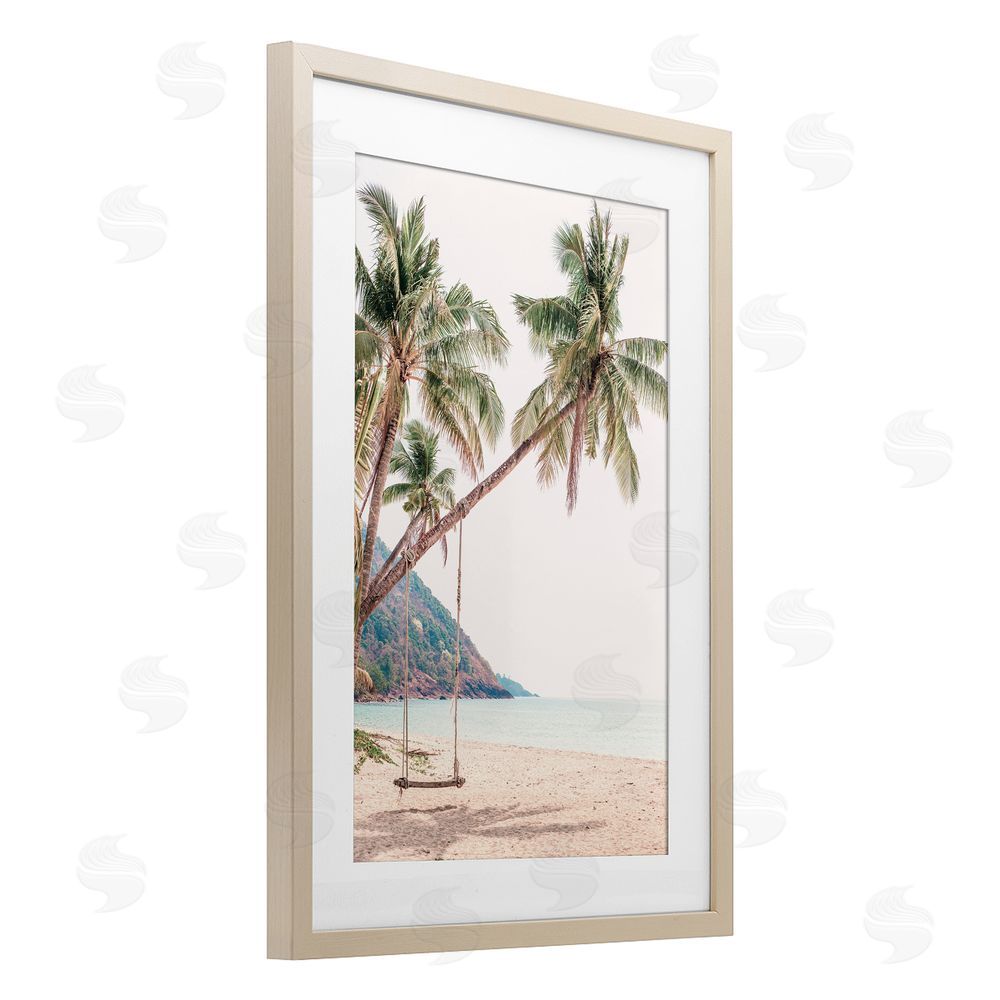 Sisi and Seb Rope Swing on Palm Tree Birch Framed Print Under Glass Art