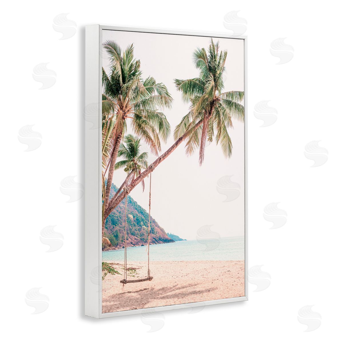 Sisi and Seb Rope Swing on Palm Tree White Frame Giclee Art Print