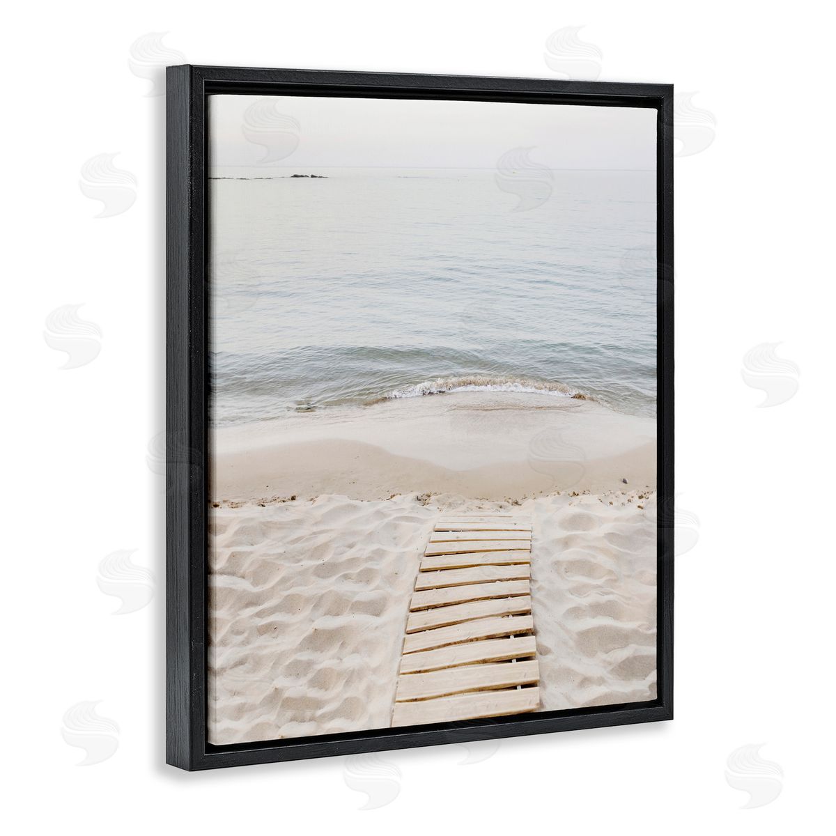 Sisi and Seb Beachy Planked Walkway Black Floating Frame Canvas Wall Art Print
