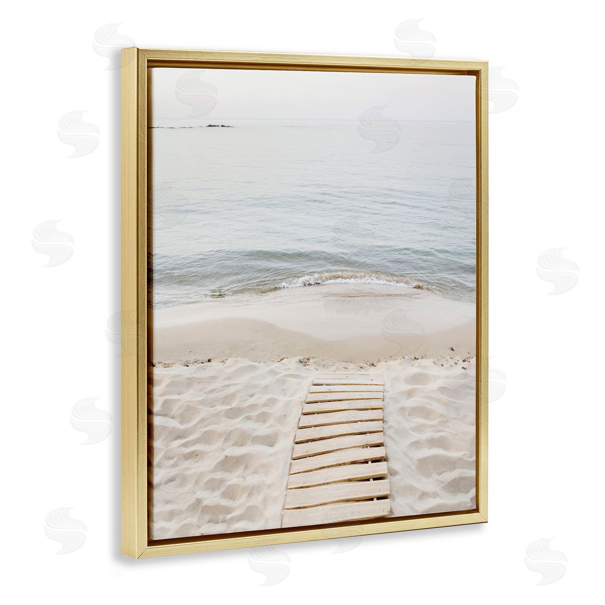 Sisi and Seb Beachy Planked Walkway Gold Floating Frame Canvas Art Print