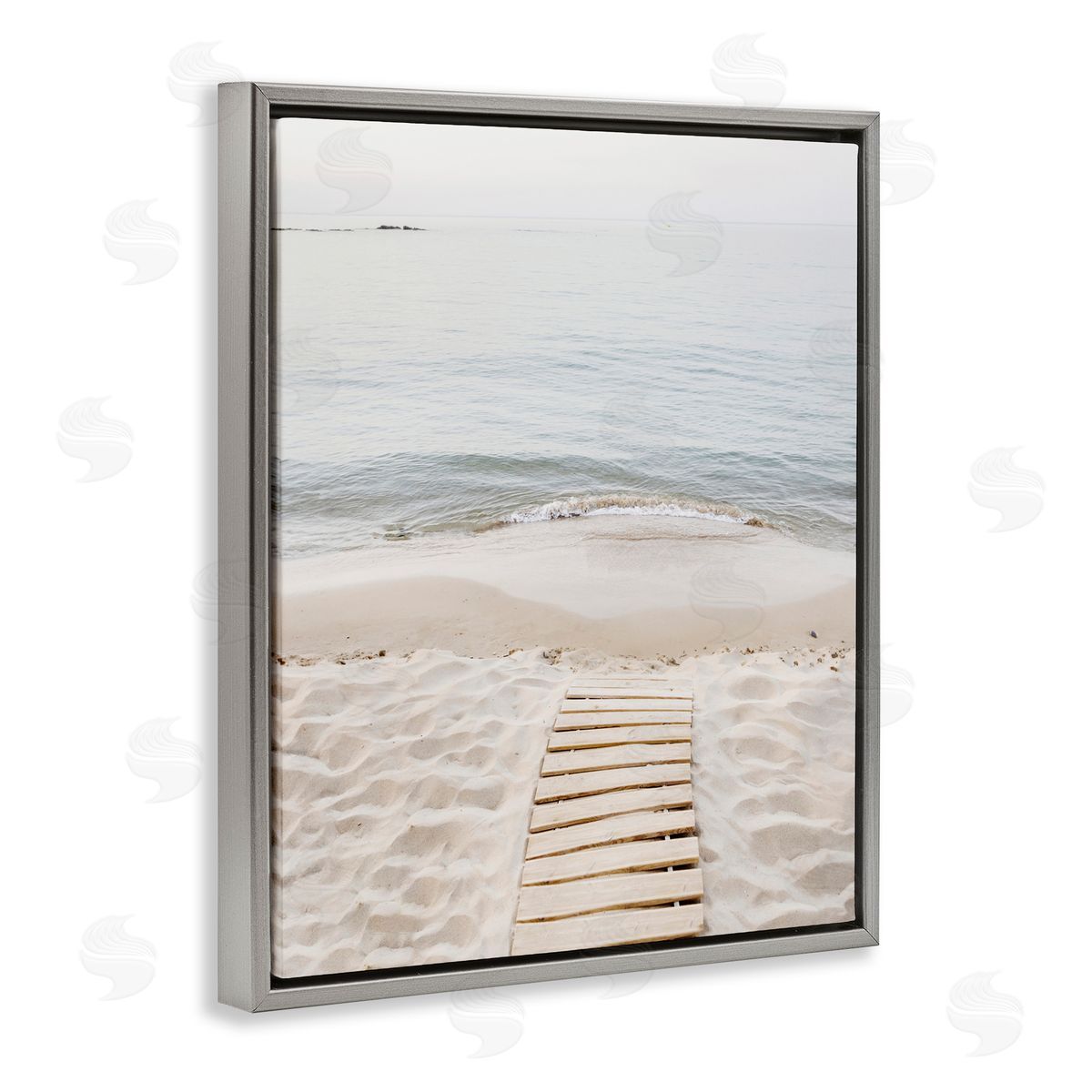 Sisi and Seb Beachy Planked Walkway Gray Floating Frame Canvas Art Print
