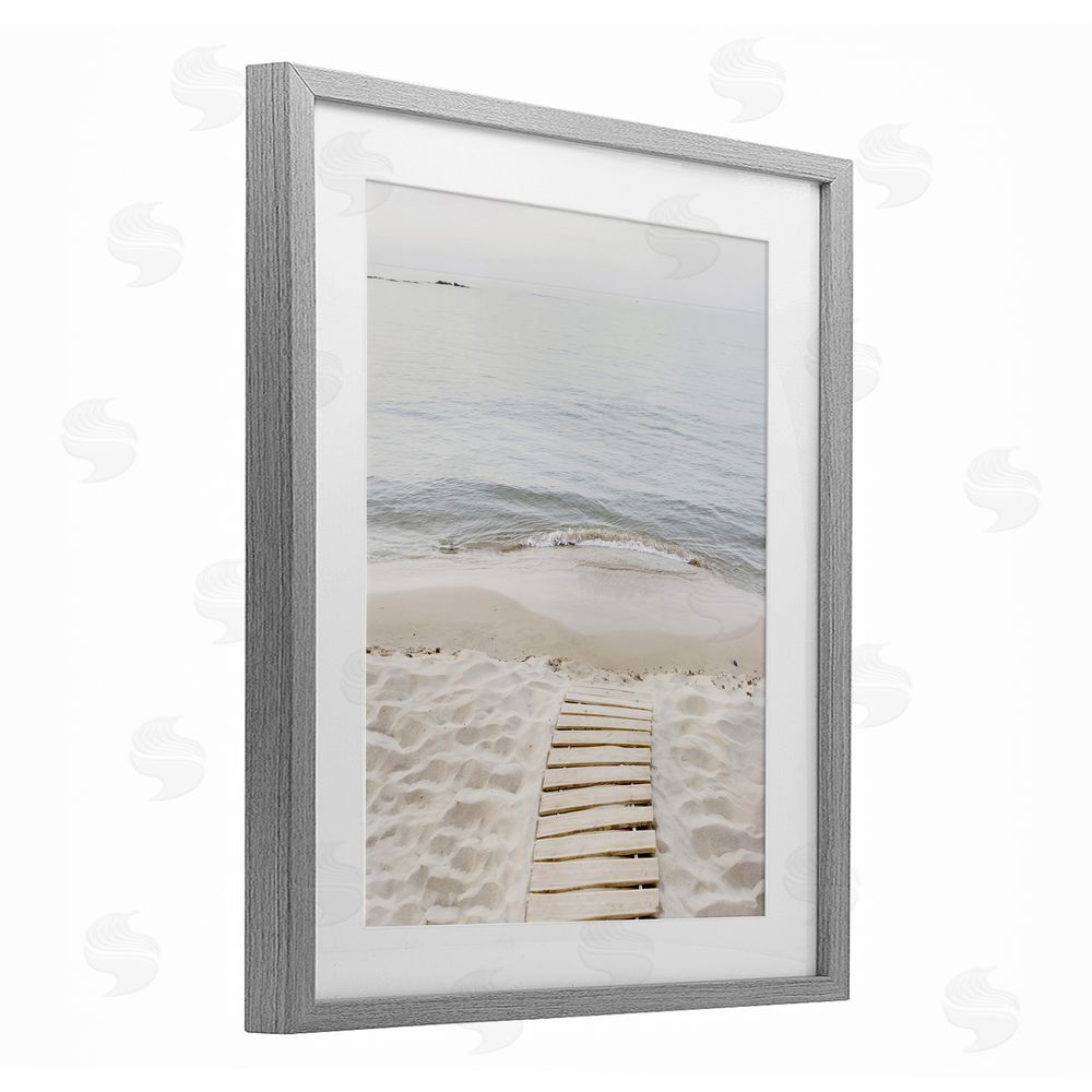 Sisi and Seb Beachy Planked Walkway Gray Framed Print Under Glass Art