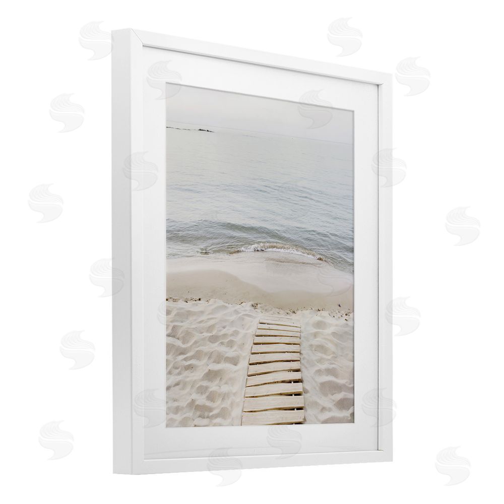 Sisi and Seb Beachy Planked Walkway White Framed Print Under Glass Art