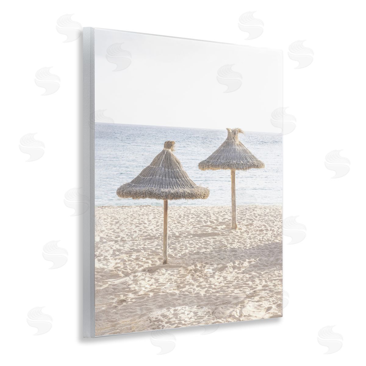 Sisi and Seb Straw Umbrellas on Beach Wall Plaque Art Print